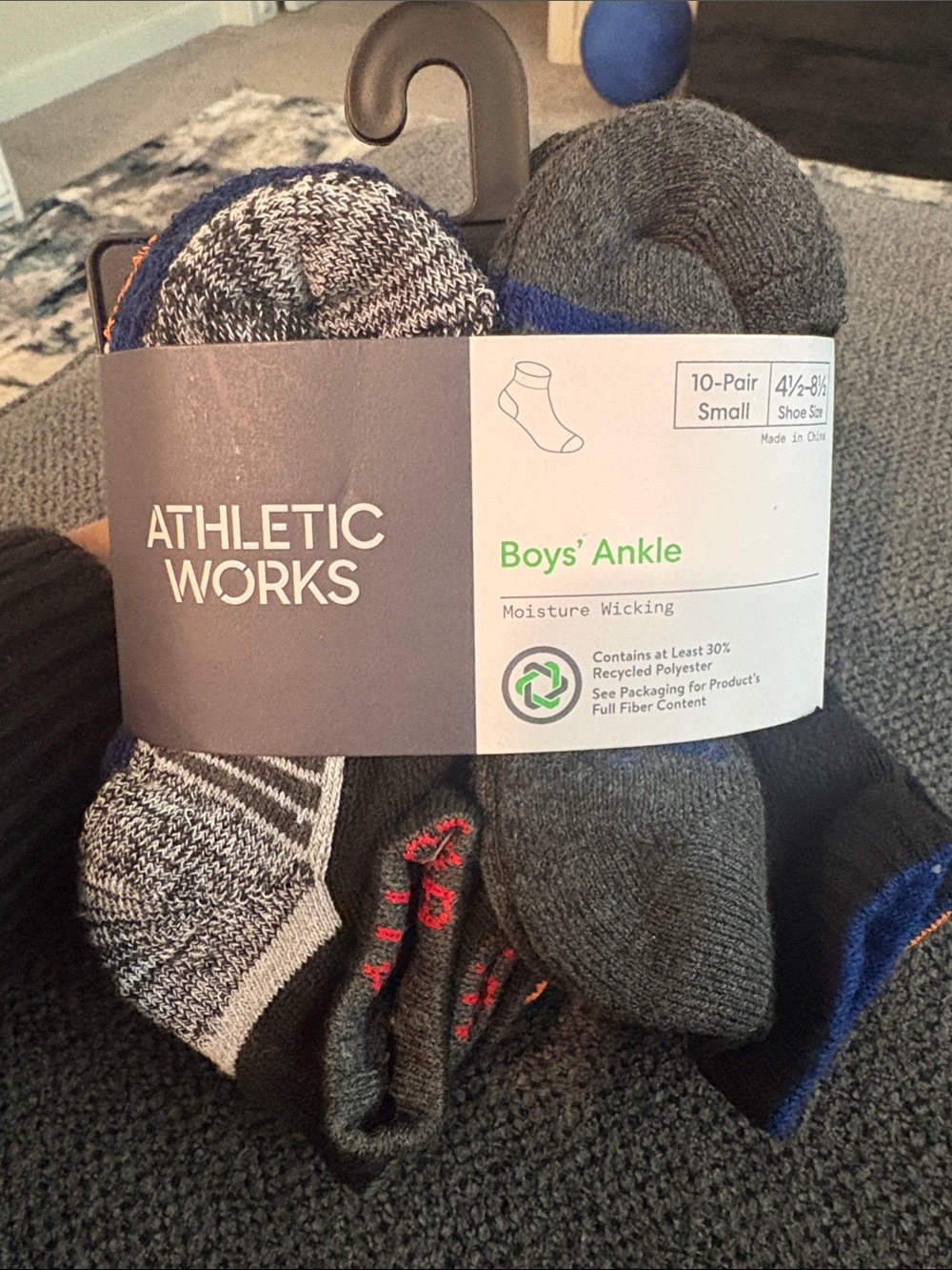 Athletic Works Boys' Ankle Socks - Gray, Black, Blue (10-Pack)